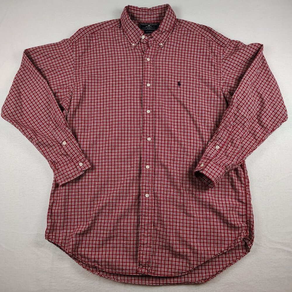 Ralph Lauren Sport 100% Cotton Red Plaid Shirt Mens Large